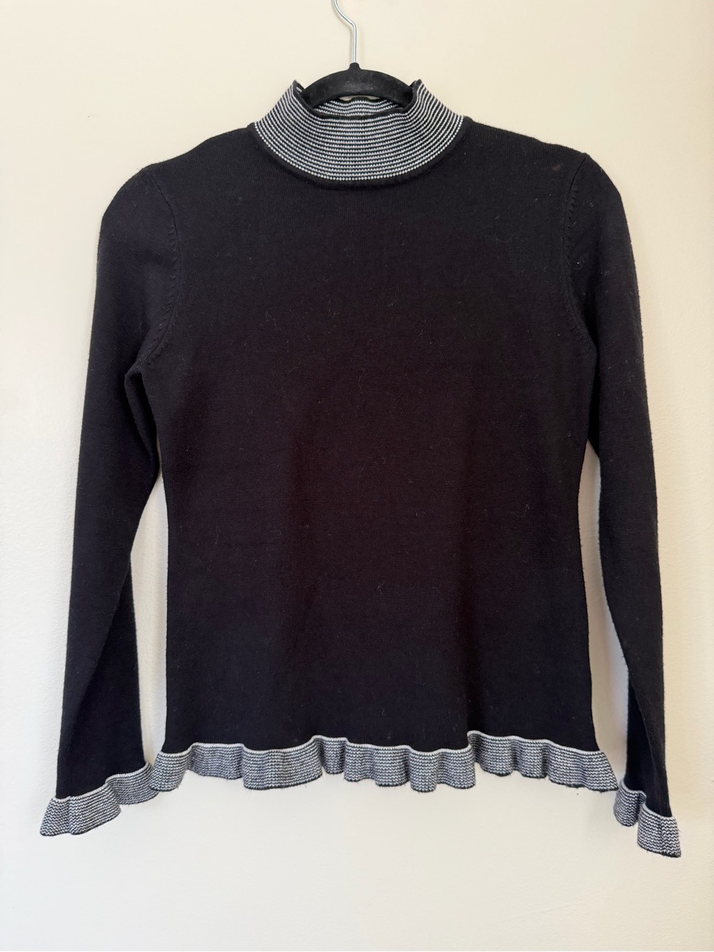 Nanette Lepore Black Long-Sleeve Turtleneck with Striped Trim